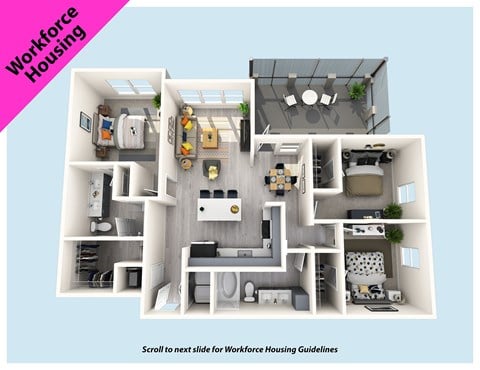 Floor plan for 3 beds, 2 baths, 1372 sqft